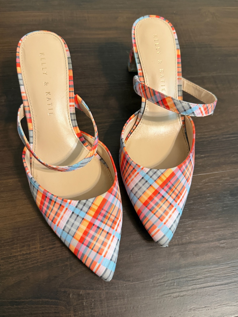 Kelly & Katie Multicolor Plaid Pointed Slingback Heels Women’s 8 M